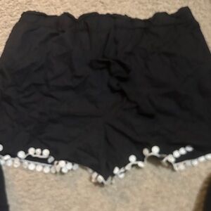 Black Pom-Pom Trim Women's Shorts